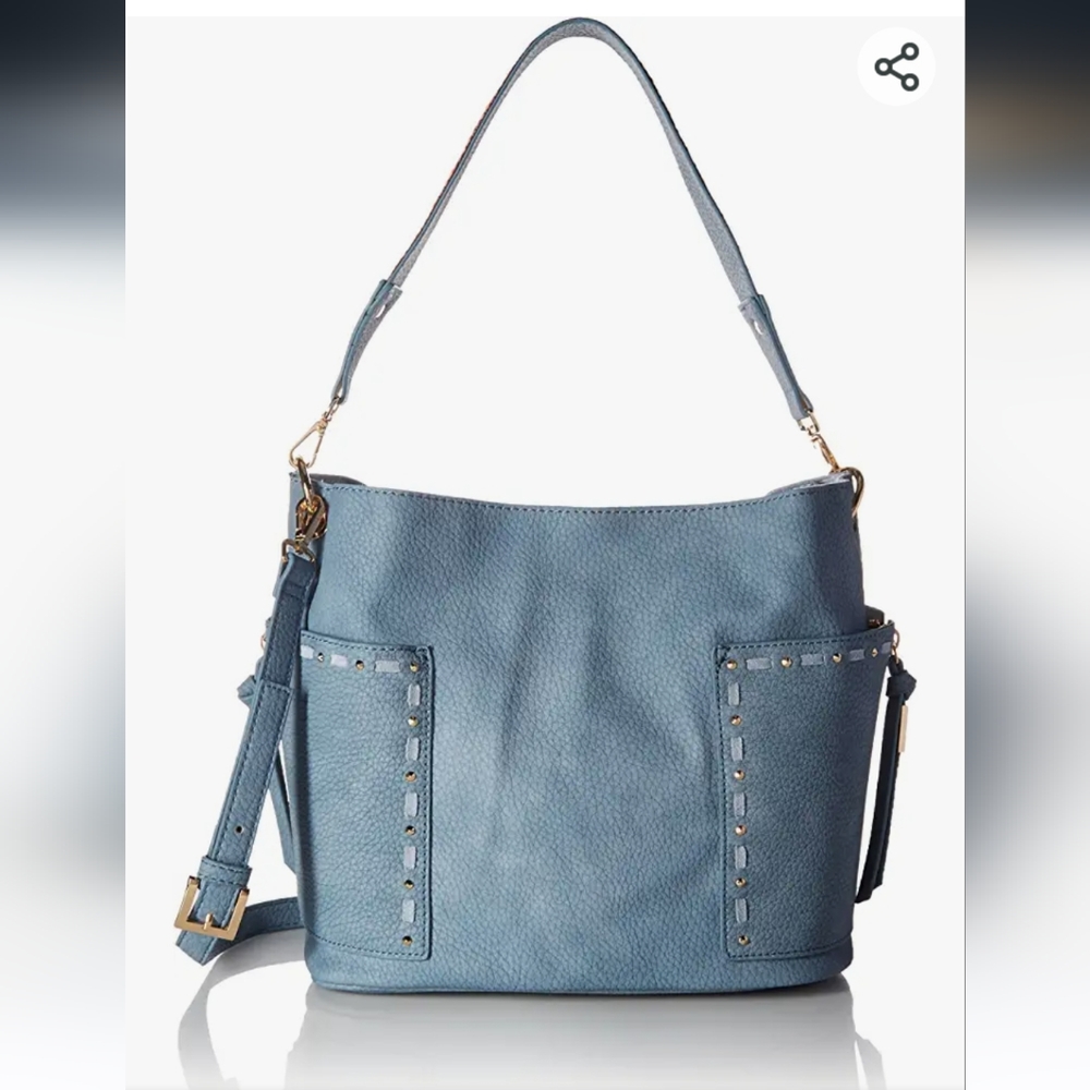 Steve Madden Handbag with Embroidered Guitar Strap Purse Bag New Blue Leather